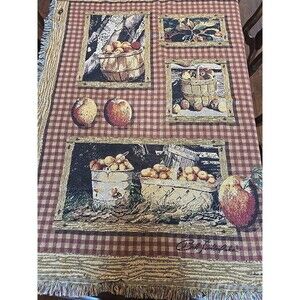 Bob Timberlake Triple Woven Afghan Tapestry Throw Blanket Apples Harvest 52"x66"